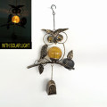 Solar Lighted Garden Decoration Bronze Finish Metal Owl Windbell Craft